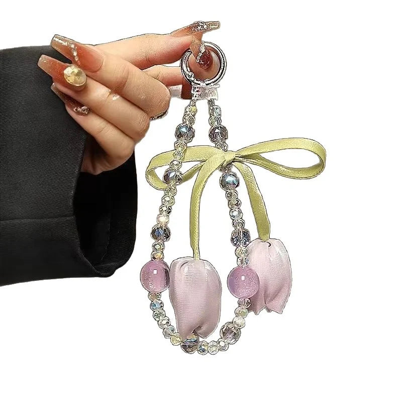Porte Clés Femme Floral Charmant avec Breloques Scintillantes 4