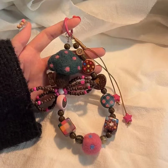 Porte Clés Original Avec Perles Colorées Et Motif Champignon Pour Homme Et Femme 0