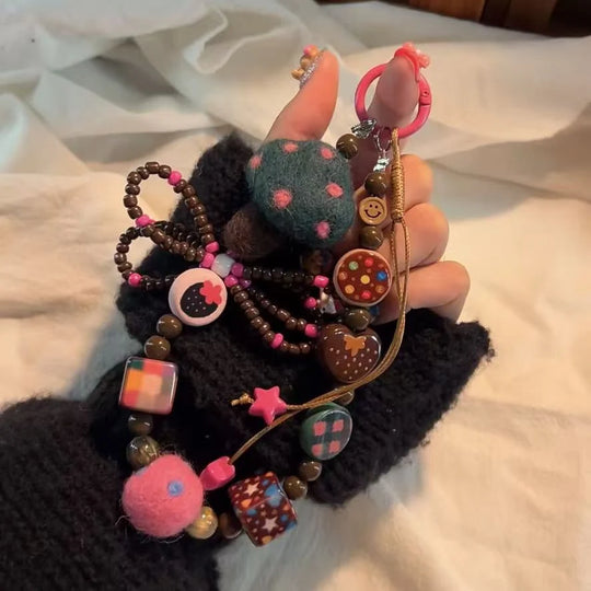 Porte Clés Original Avec Perles Colorées Et Motif Champignon Pour Homme Et Femme 1