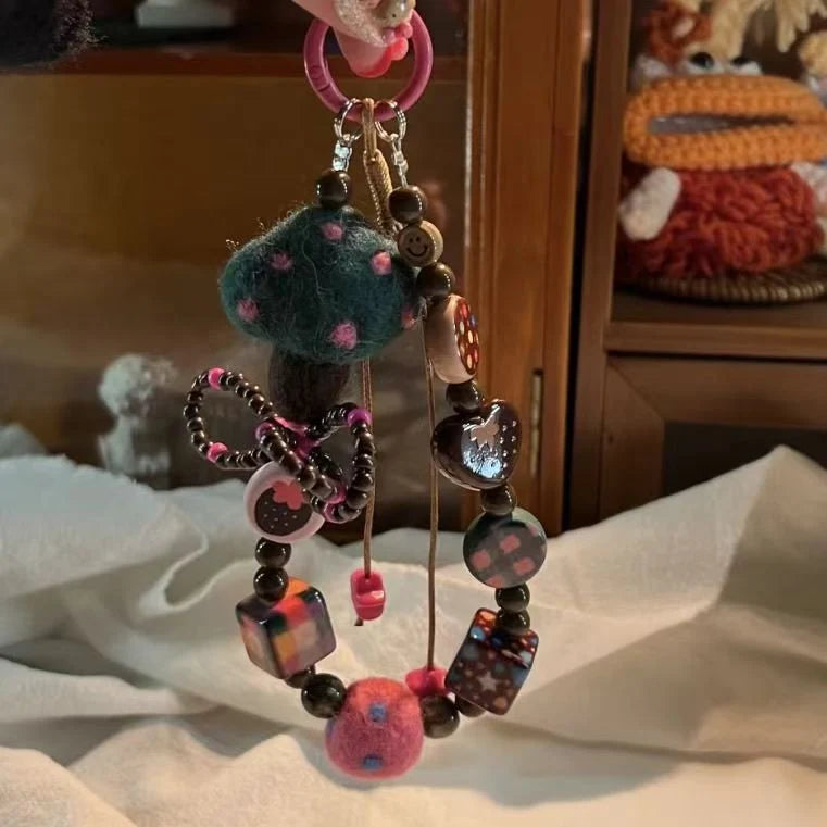 Porte Clés Original Avec Perles Colorées Et Motif Champignon Pour Homme Et Femme 3