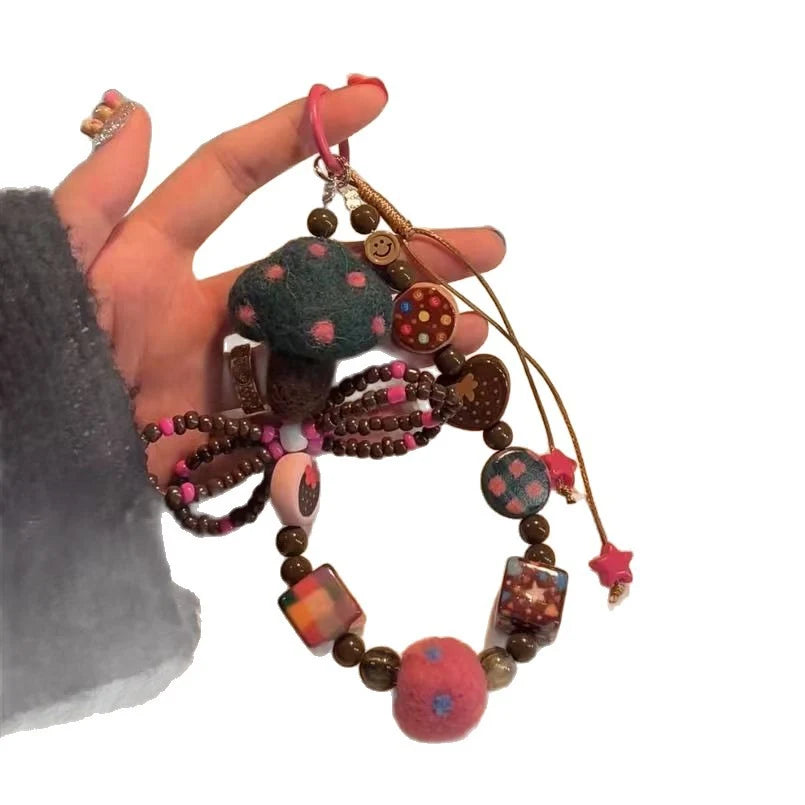 Porte Clés Original Avec Perles Colorées Et Motif Champignon Pour Homme Et Femme 4