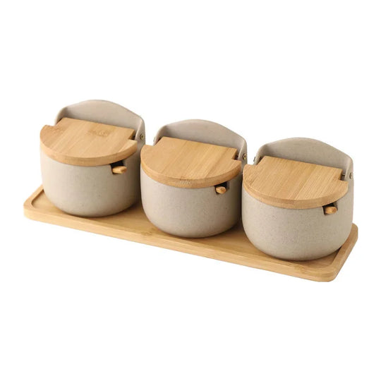 Pot à épices en céramique Japonais avec couvercle en bambou 6