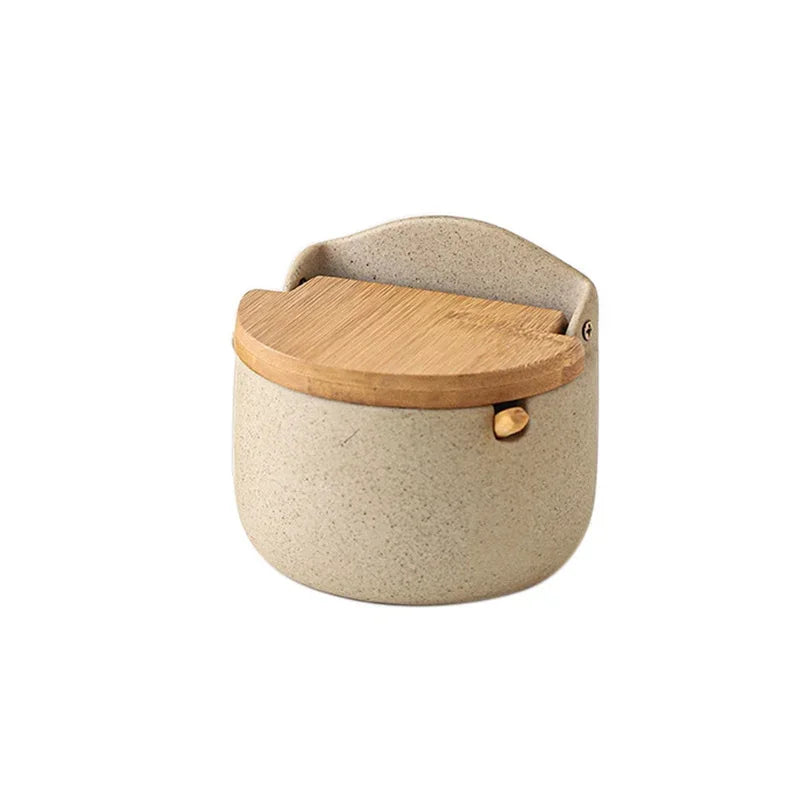 Pot à épices en céramique Japonais avec couvercle en bambou 7