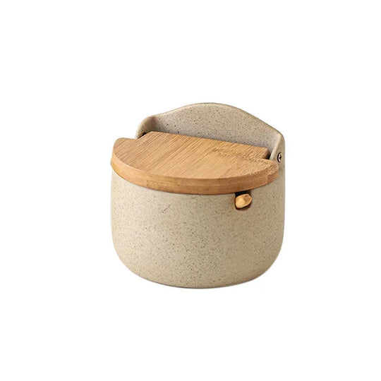 Pot à épices en céramique Japonais avec couvercle en bambou 7