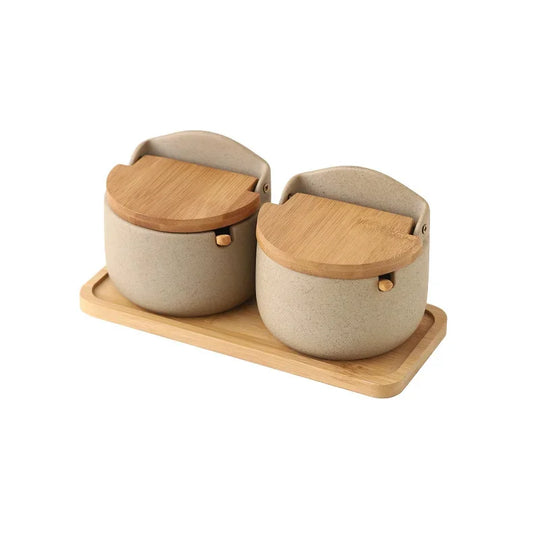 Pot à épices en céramique Japonais avec couvercle en bambou 8
