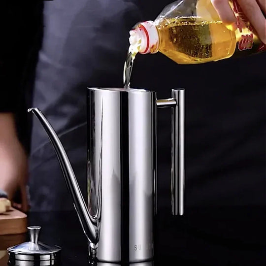 Pot à huile en acier inoxydable avec bec verseur ergonomique pour cuisine 1