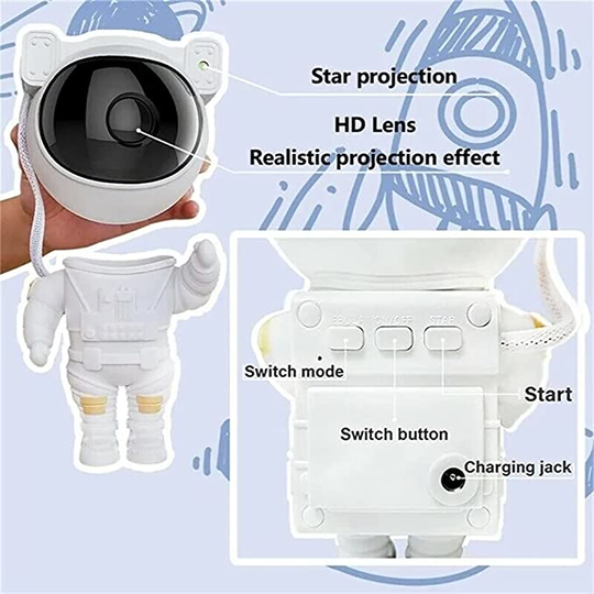 Projecteur LED Astronaute Tête Rotative Ambiance Étoilée 6
