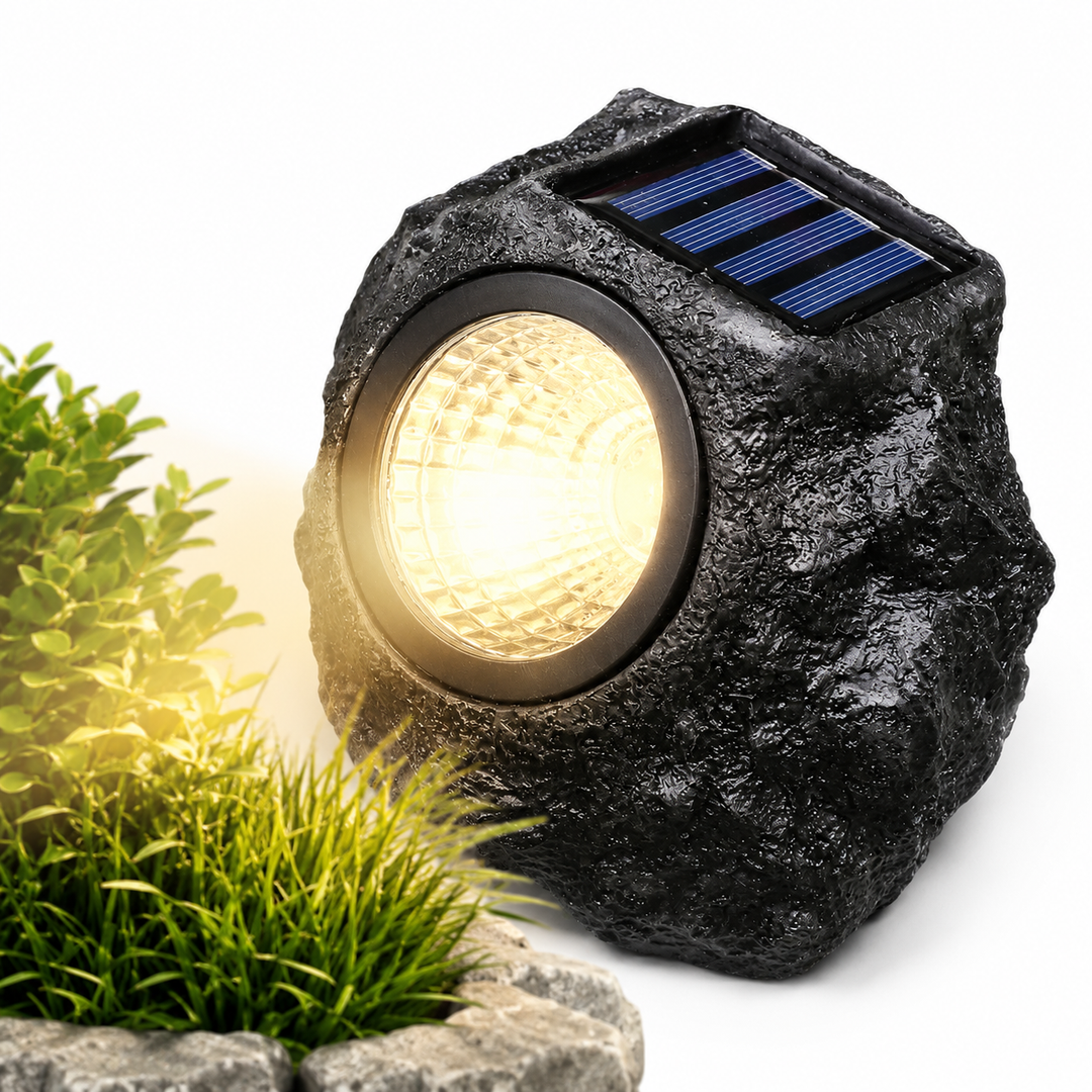 Projecteur de Jardin Solaire Discret en Fausses Pierres pour Extérieur 1