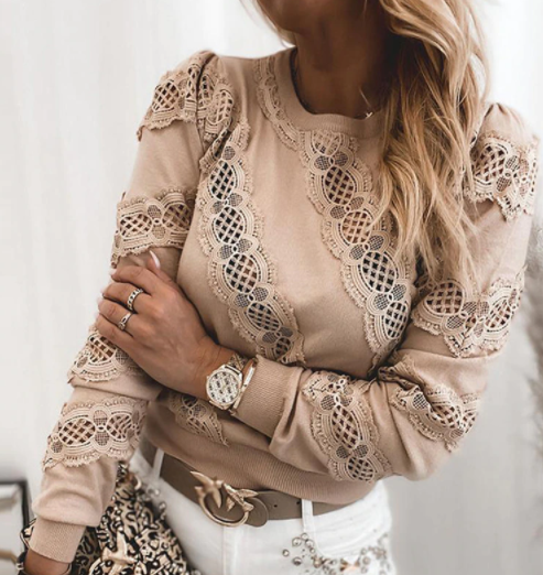 Pull Femme Ajouré à Manches Longues Col Rond 5