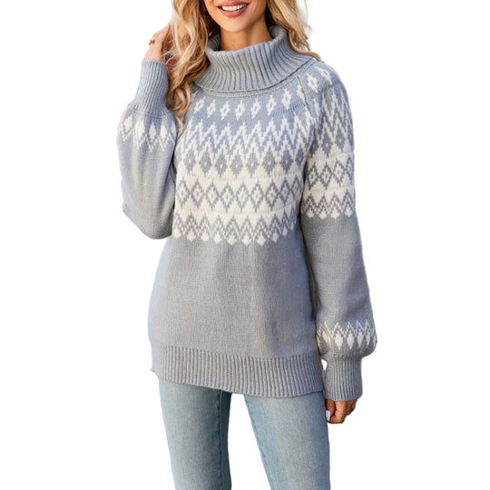 Pull Femme Col Haut Motif Géométrique Moderne 0