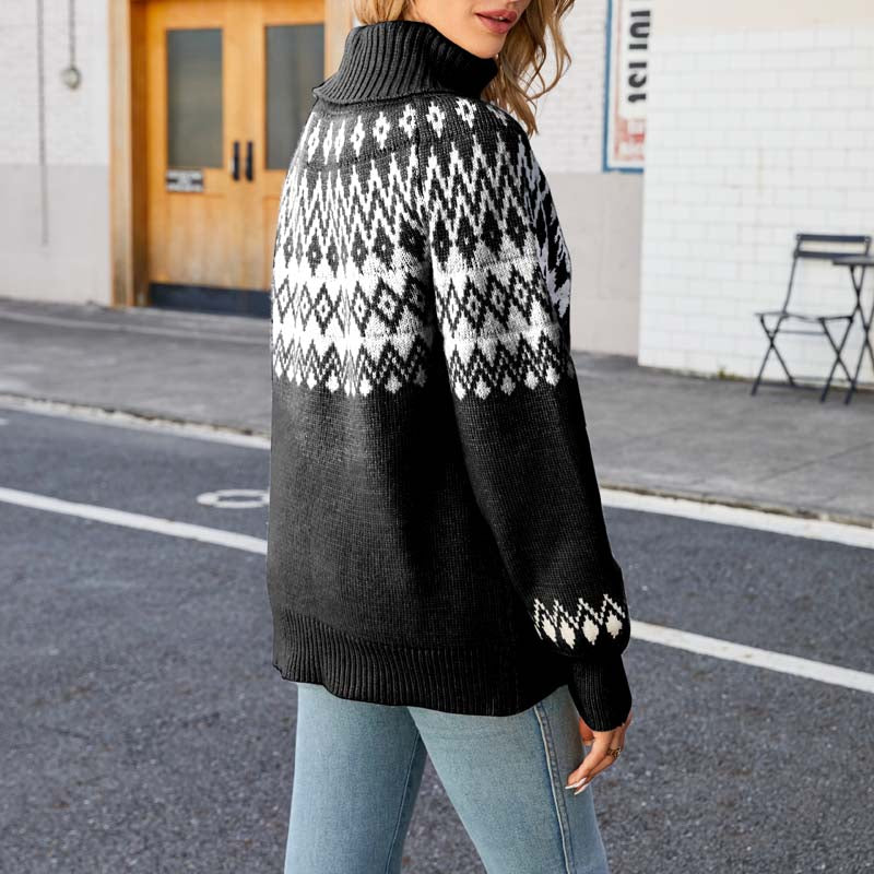 Pull Femme Col Haut Motif Géométrique Moderne 8