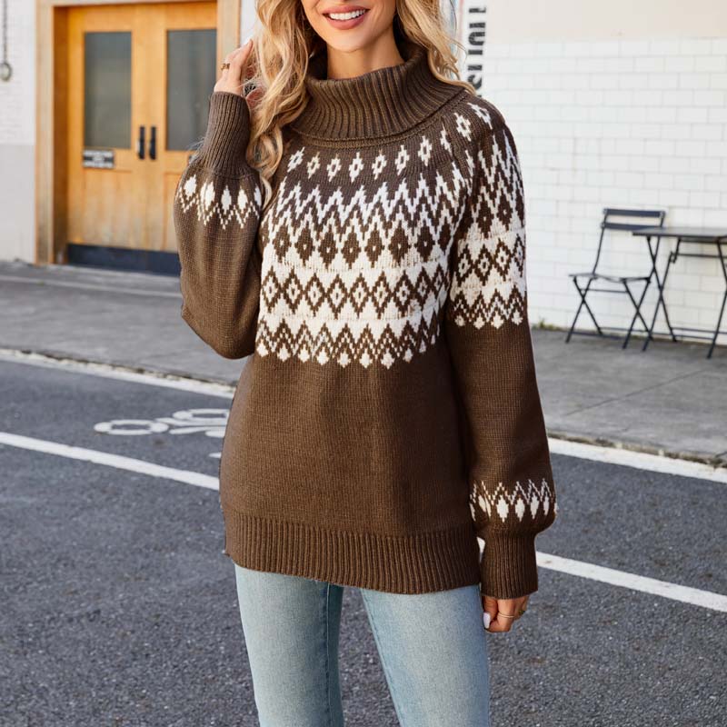 Pull Femme Col Haut Motif Géométrique Moderne 9