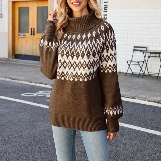 Pull Femme Col Haut Motif Géométrique Moderne 9