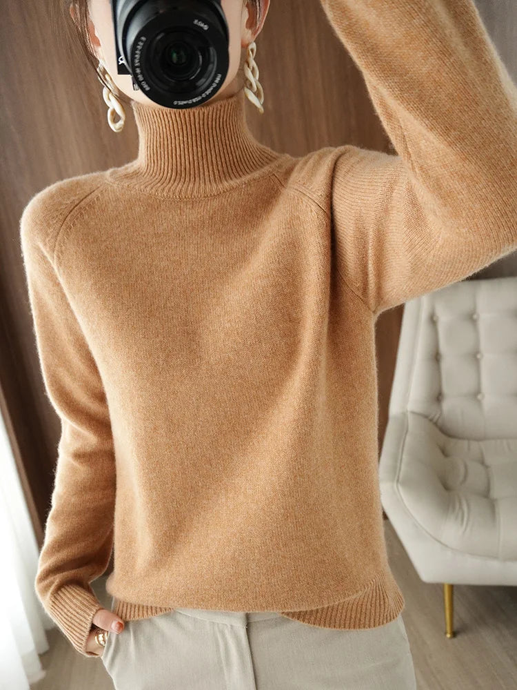 Pull Femme Col Montant Laine Mérinos Douce et Légère 1