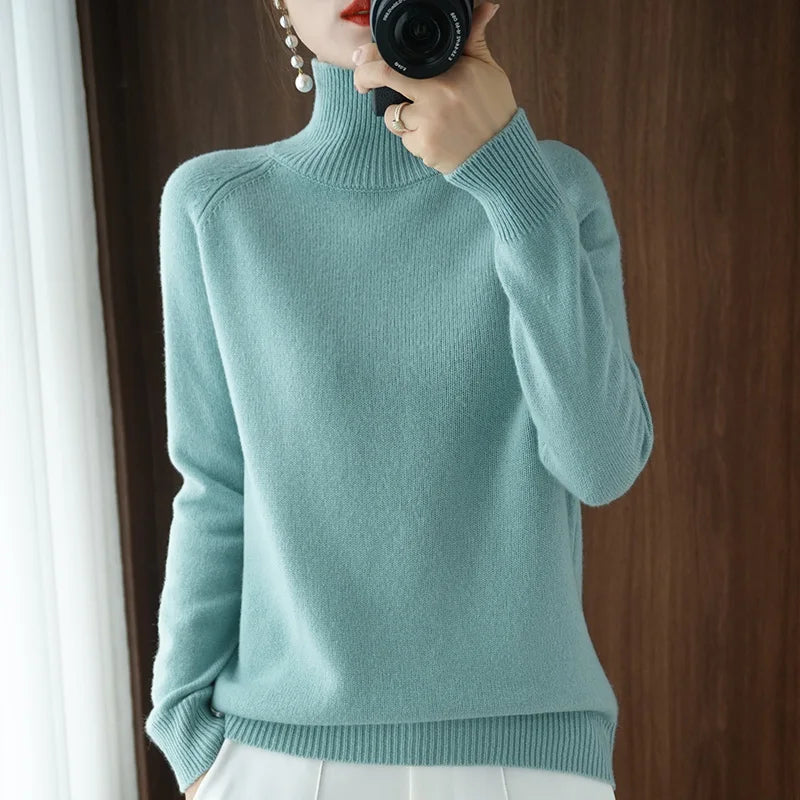 Pull Femme Col Montant Laine Mérinos Douce et Légère 9