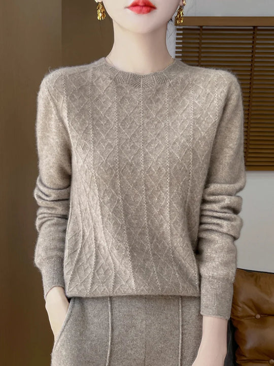 Pull Femme Col Rond Laine Mérinos Manches Longues 0