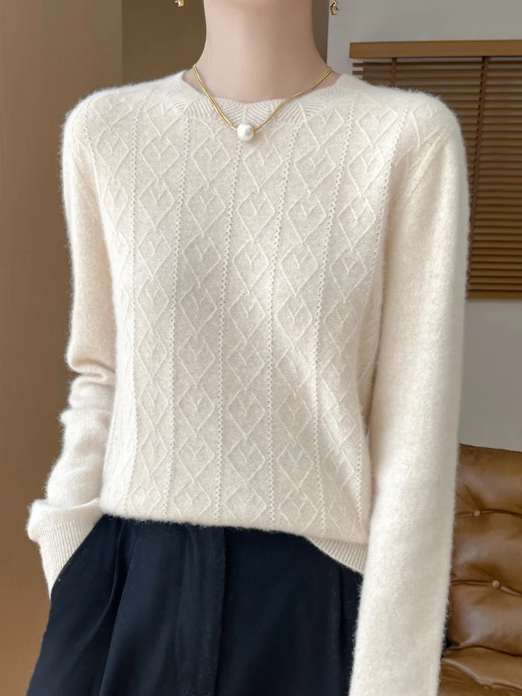 Pull Femme Col Rond Laine Mérinos Manches Longues 1