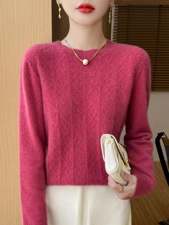 Pull Femme Col Rond Laine Mérinos Manches Longues 11