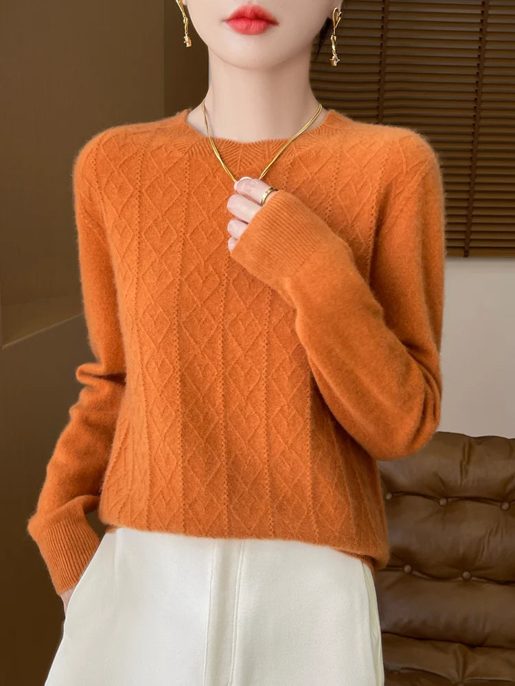 Pull Femme Col Rond Laine Mérinos Manches Longues 13