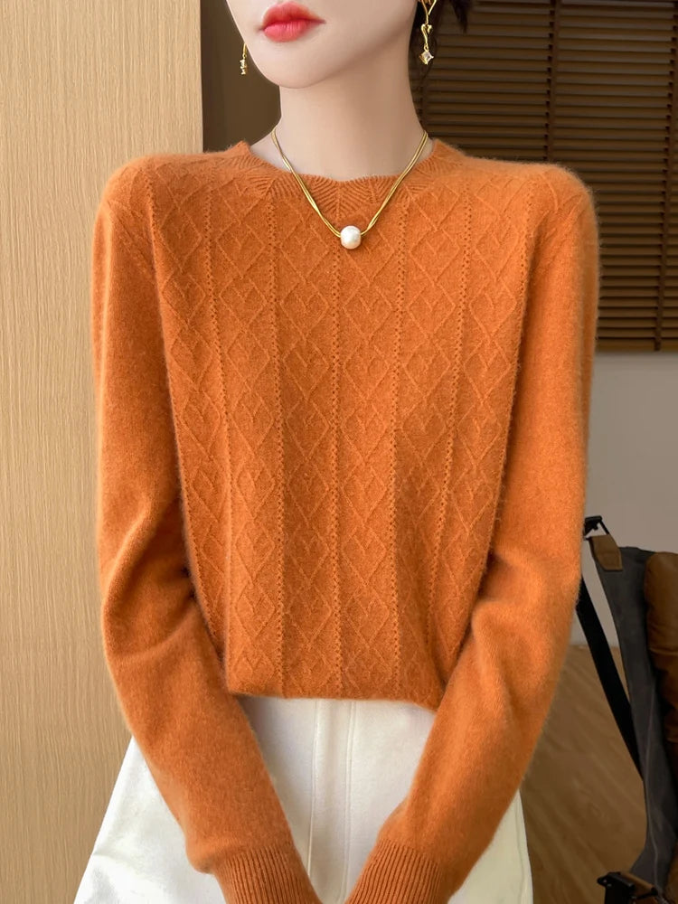 Pull Femme Col Rond Laine Mérinos Manches Longues 2