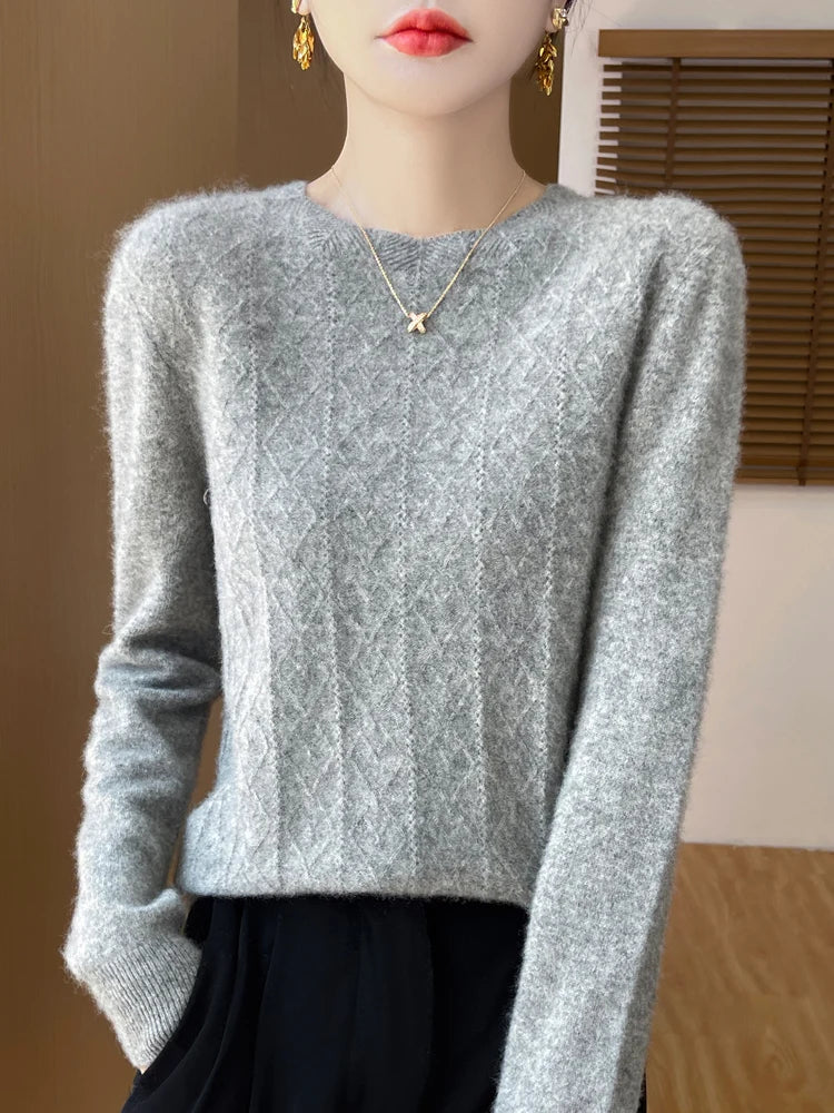 Pull Femme Col Rond Laine Mérinos Manches Longues 3