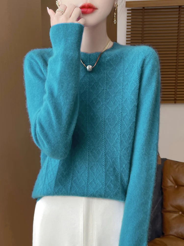 Pull Femme Col Rond Laine Mérinos Manches Longues 5