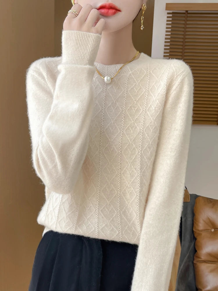 Pull Femme Col Rond Laine Mérinos Manches Longues 6
