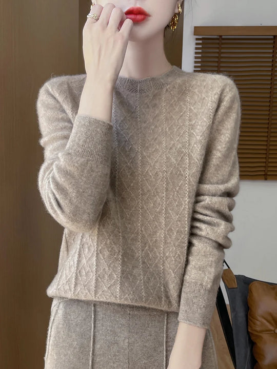 Pull Femme Col Rond Laine Mérinos Manches Longues 7
