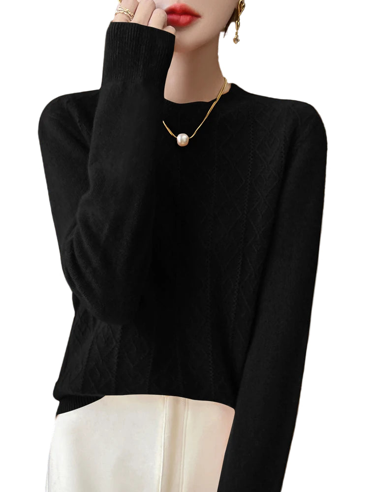 Pull Femme Col Rond Laine Mérinos Manches Longues 8