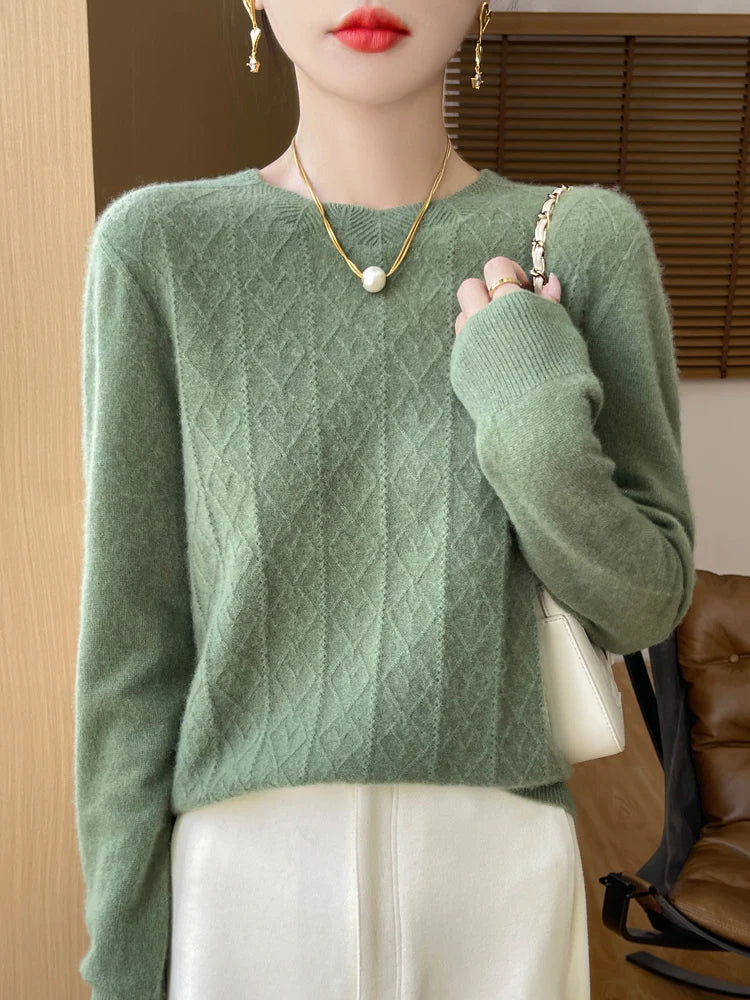 Pull Femme Col Rond Laine Mérinos Manches Longues 9