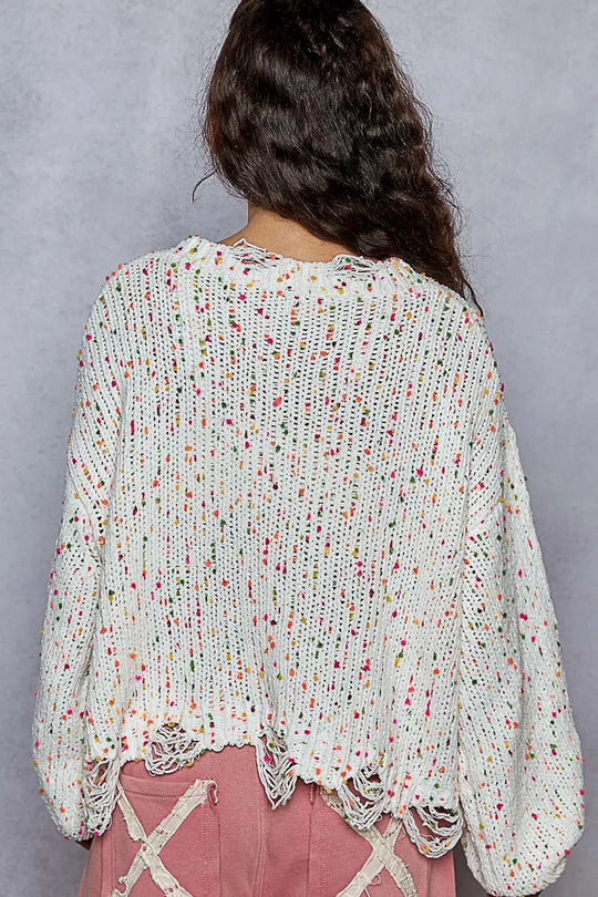 Pull Femme Col Rond Ourlet Frangé Polyester Texture Popcorn 3