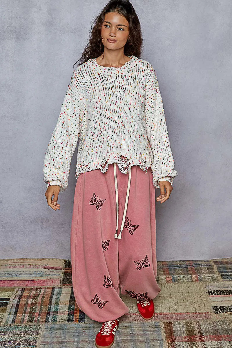 Pull Femme Col Rond Ourlet Frangé Polyester Texture Popcorn 5