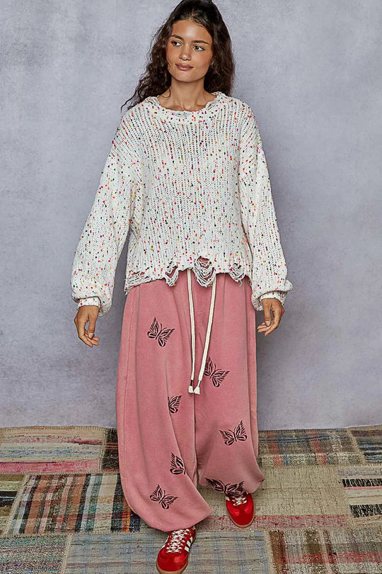 Pull Femme Col Rond Ourlet Frangé Polyester Texture Popcorn 5