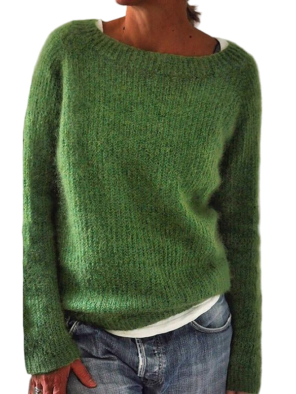 Pull Femme Col Rond en Maille Douce Verte Profonde 0