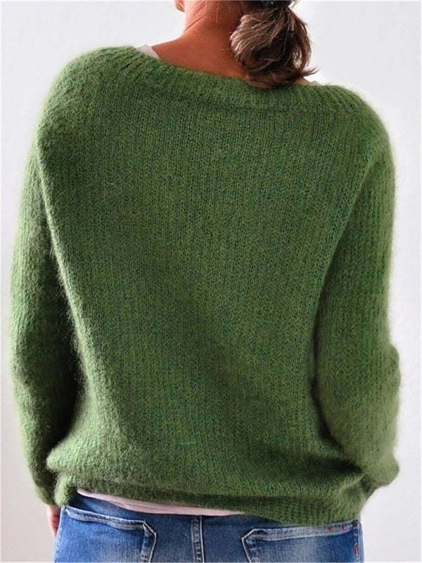 Pull Femme Col Rond en Maille Douce Verte Profonde 1