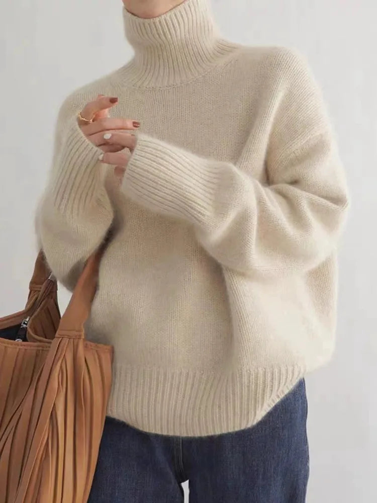 Pull Femme Col Roulé Chic Polyvalent pour Automne Hiver 2