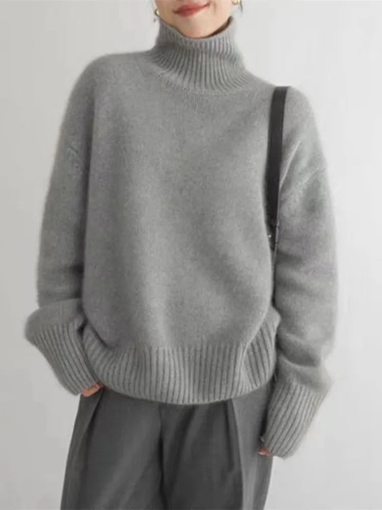 Pull Femme Col Roulé Chic Polyvalent pour Automne Hiver 3