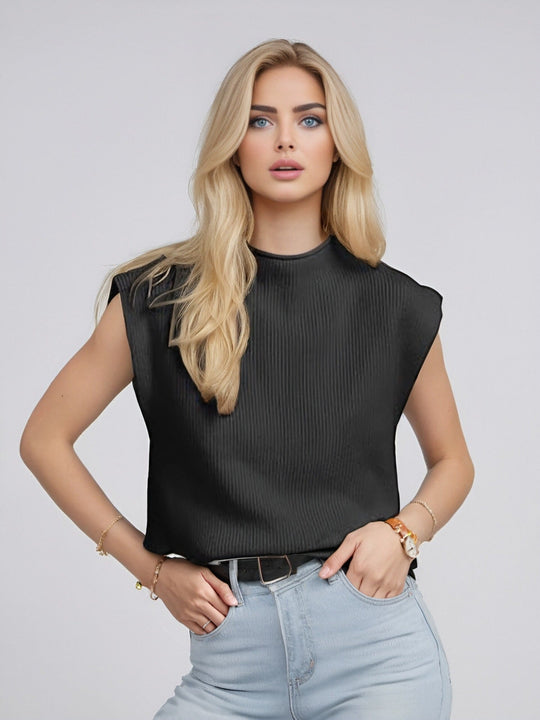 Pull Femme Col Roulé Sans Manches en Laine Côtelée 10