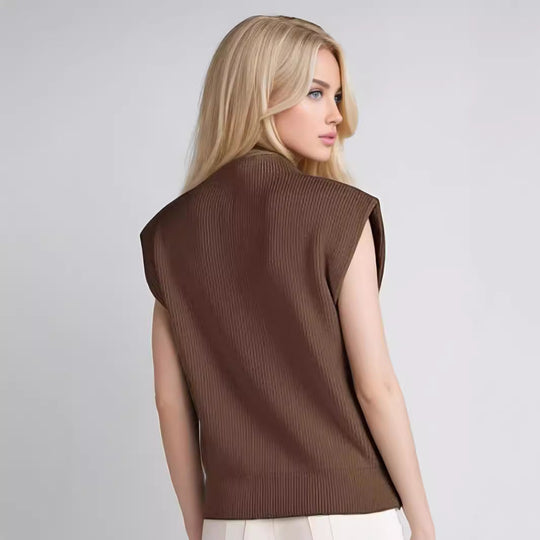 Pull Femme Col Roulé Sans Manches en Laine Côtelée 4