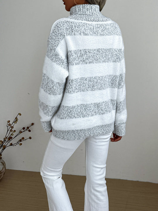 Pull Femme Col Roulé à Rayures Modernes 1