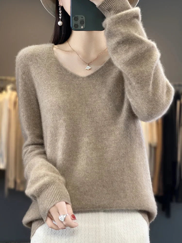 Pull Femme Col V Manches Longues en Laine Merino Douce 2
