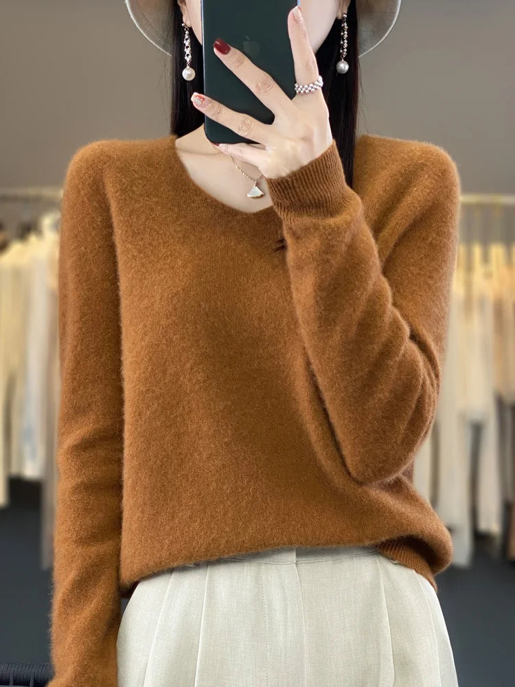 Pull Femme Col V Manches Longues en Laine Merino Douce 6