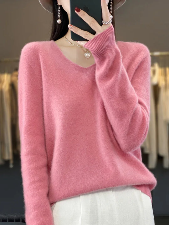 Pull Femme Col V Manches Longues en Laine Merino Douce 7