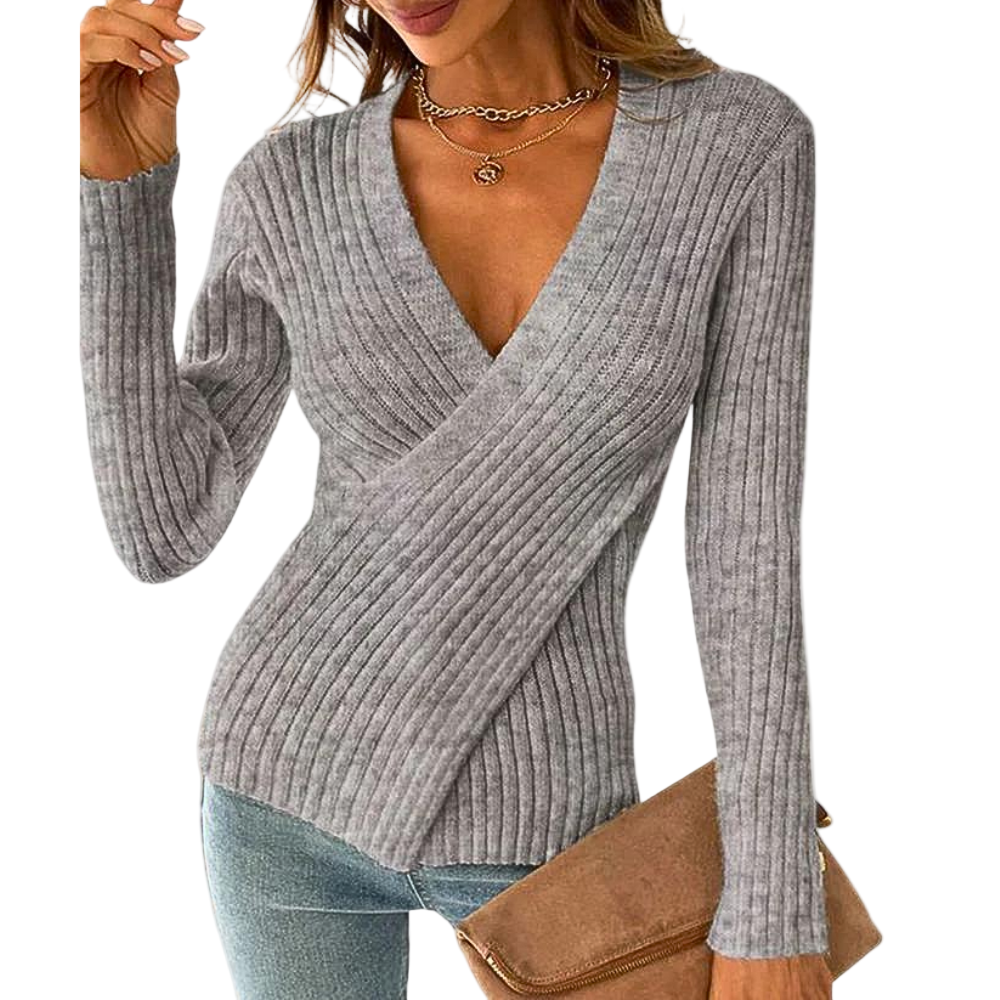 Pull Femme Col en V Tendance Criss-Cross Casual et Chic 0