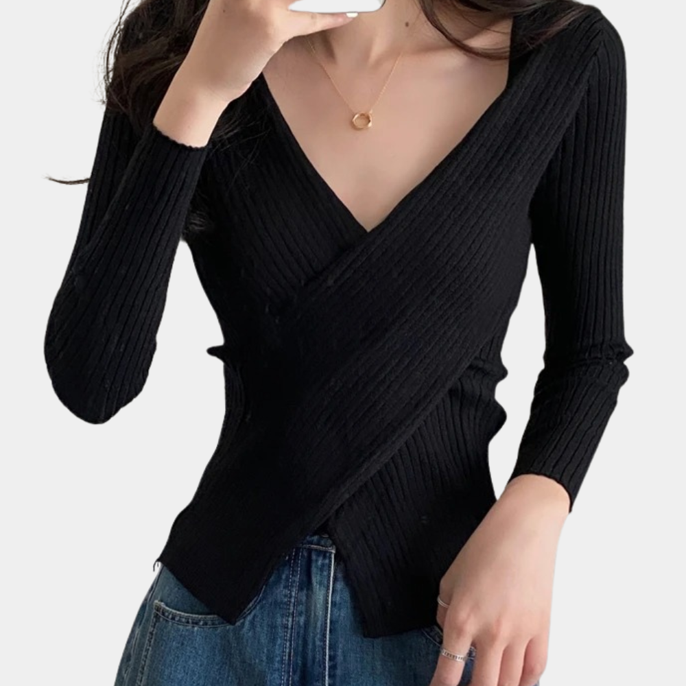 Pull Femme Col en V Tendance Criss-Cross Casual et Chic 7