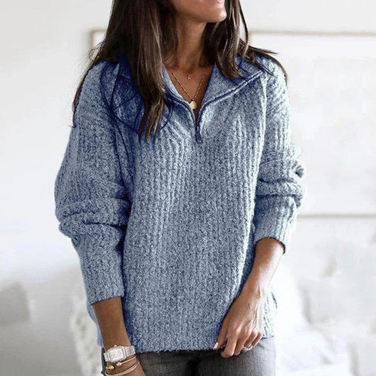 Pull Femme Demi-Zip Tricot Décontracté Manches Longues 1