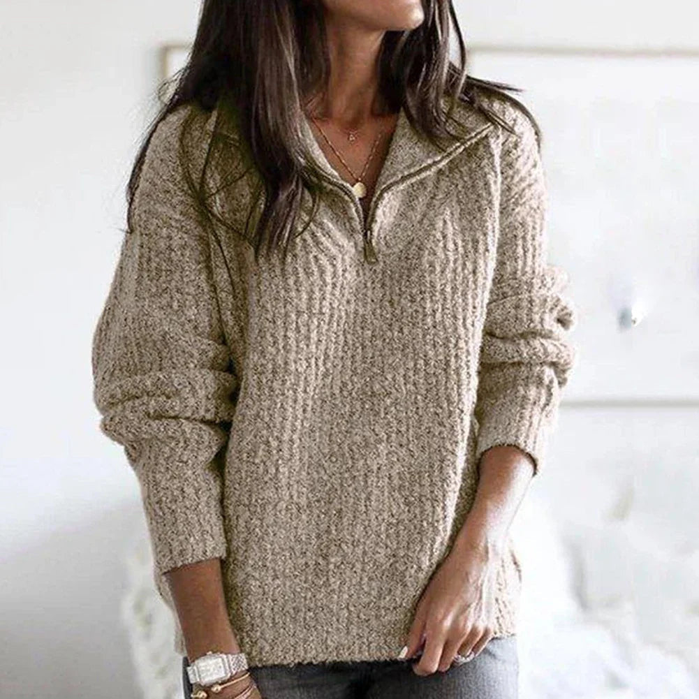 Pull Femme Demi-Zip Tricot Décontracté Manches Longues 3