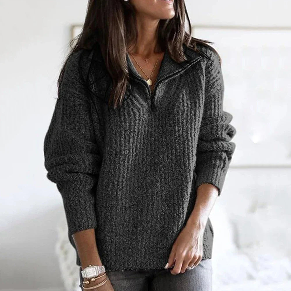 Pull Femme Demi-Zip Tricot Décontracté Manches Longues 4