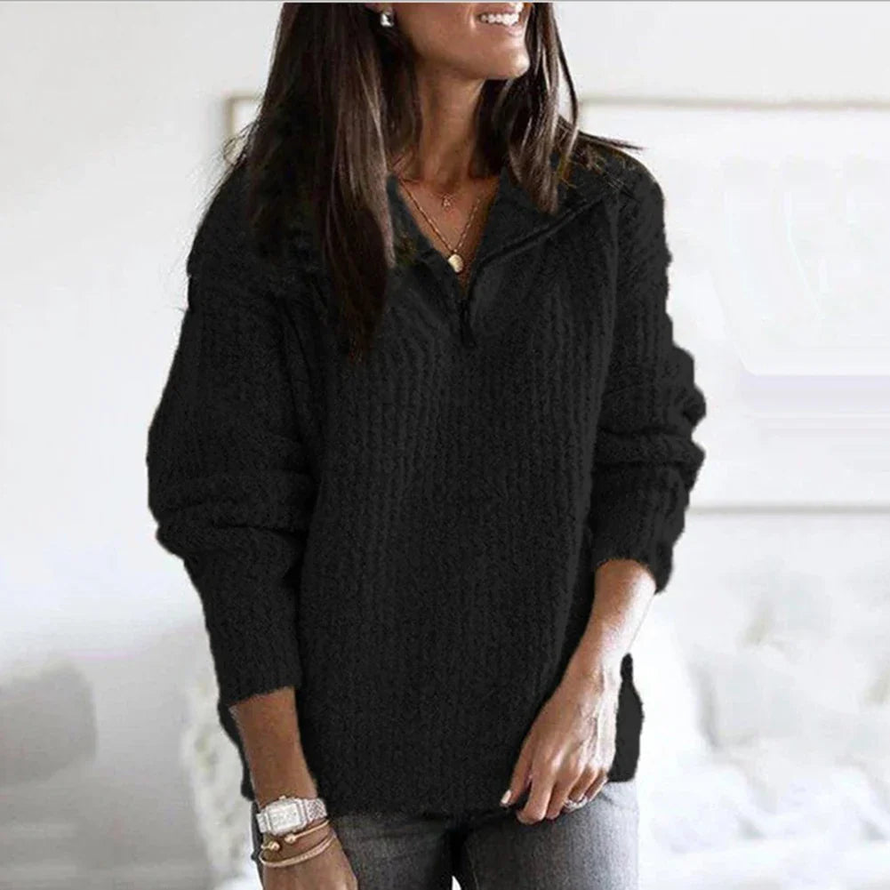 Pull Femme Demi-Zip Tricot Décontracté Manches Longues 5