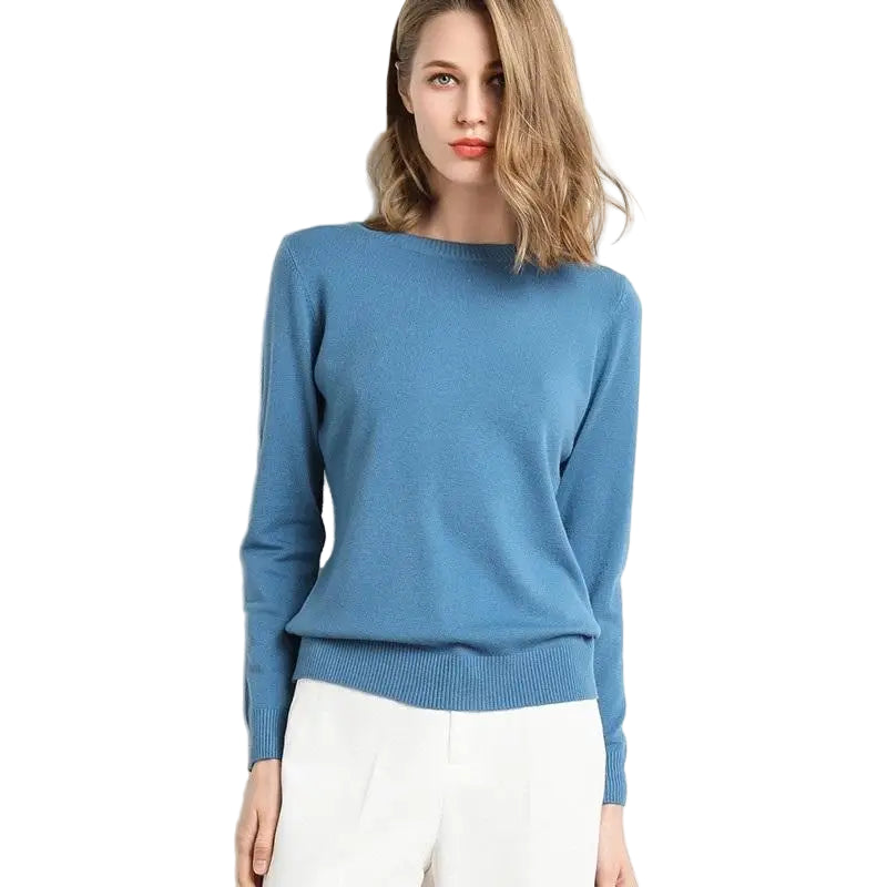 Pull Femme Laine Mérinos Col Rond Manches Longues Ajusté 0